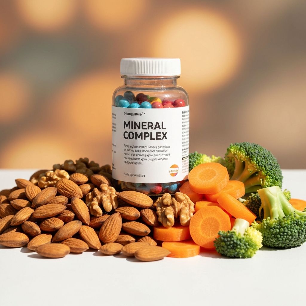 Minerały i orzechy na drewnianym stole